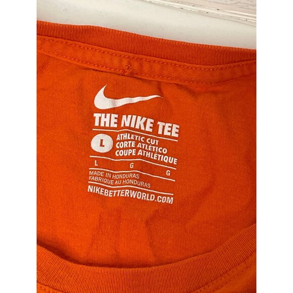 Nike Tee Athletic Cut Orange White Swoosh Crewneck T-Shirt Womens Large - Picture 2 of 3